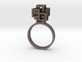 Quadro Ring - US 5 in Polished Bronzed Silver Steel