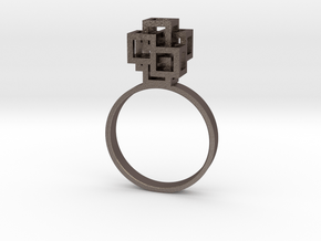 Quadro Ring - US 7 in Polished Bronzed Silver Steel