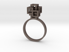 Quadro Ring - US 8 in Polished Bronzed Silver Steel