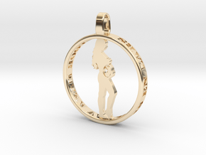 pregnant woman round pendant with your own text in 14K Yellow Gold