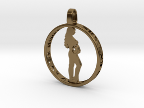 pregnant woman round pendant with your own text in Polished Bronze