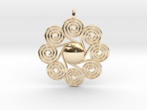 SPIRAL SUN Designer Jewelry Pendant in 14K Yellow Gold