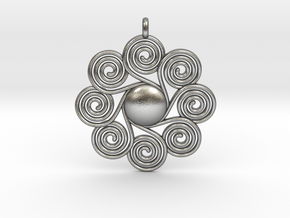 SPIRAL SUN Designer Jewelry Pendant in Natural Silver
