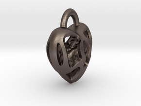 Key Hole Heart in Polished Bronzed Silver Steel