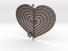 6 Heart Spinner Radial Waved - 15cm in Polished Bronzed Silver Steel