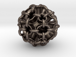 Hollow piped sphere with loops #3 in Polished Bronzed Silver Steel