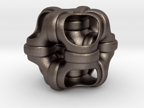 Hollowed Cube with looped pipes #1 in Polished Bronzed Silver Steel