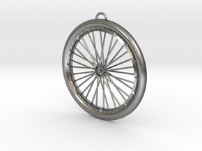 Custom bike bicycle wheel pendant  in Natural Silver