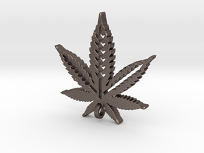 Marijuana Pendant in Polished Bronzed Silver Steel