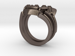 V-Twin Ring (8.5) in Polished Bronzed Silver Steel