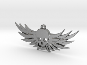 Winged Skull Pendant in Natural Silver