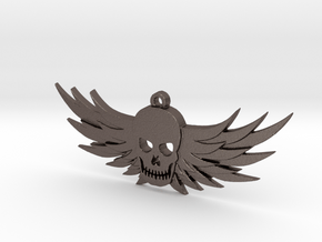 Winged Skull Pendant in Polished Bronzed Silver Steel