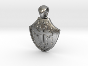 Shield And Cross Pendant in Natural Silver
