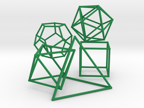 Five Platonic Solids (500 cc) in Green Processed Versatile Plastic