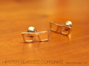 Hipster Glasses Cufflinks in Polished Silver