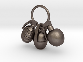 Hand grenade in Polished Bronzed Silver Steel