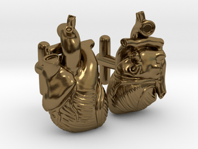 Anatomical Heart Cufflinks Pair (Front and Back) in Polished Bronze