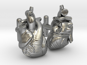Anatomical Heart Cufflinks Pair (Front and Back) in Natural Silver