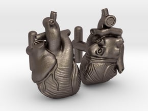 Anatomical Heart Cufflinks Pair (Front and Back) in Polished Bronzed Silver Steel