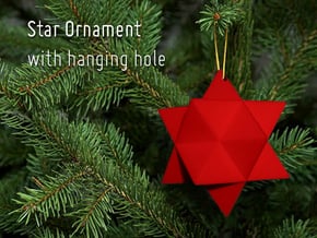 Star Ornament with hanging hole in Red Processed Versatile Plastic