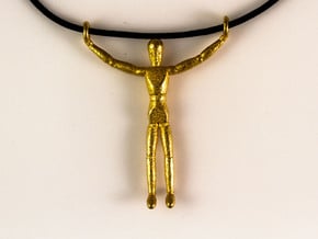 Wooden Doll Pendant  in Polished Gold Steel