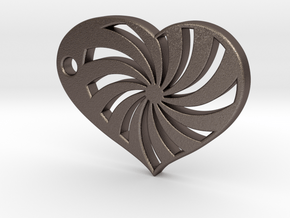 Spiral Heart in Polished Bronzed Silver Steel