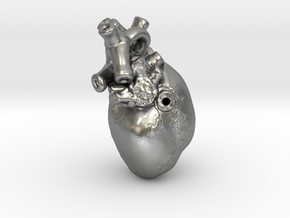 3D-Printed Anatomical Heart Pendant in Natural Silver