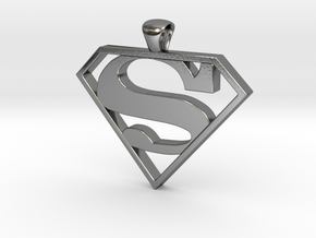 Superman Pendant - smaller in Polished Silver