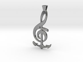 Note and Anchor Pendant in Polished Silver