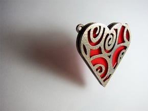 Coloured Heart in Polished Bronzed Silver Steel