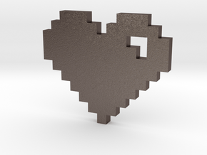 8 Bit Heart (Pixel Heart) in Polished Bronzed Silver Steel