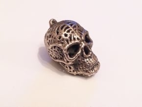 Filigree Sugar Skull Pendant 2 in Polished Bronze Steel