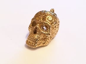 Filigree Sugar Skull Pendant 1 in Polished Brass