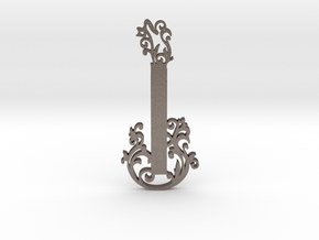 Guitar Floral Key-Chain in Polished Bronzed Silver Steel