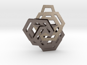 Triple Hexagon Pendant in Polished Bronzed Silver Steel