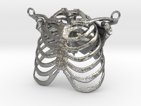 Ribcage With Stylized Heart Pendant in Natural Silver