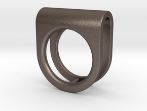 SADDLE RING - SIZE 7 in Polished Bronzed Silver Steel