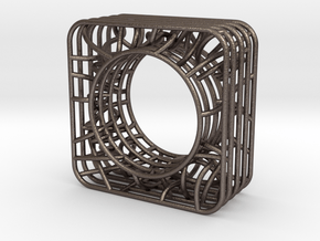 LOFF - wire cubic Ring and pendant in Polished Bronzed Silver Steel