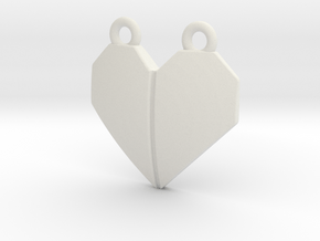Origami Heart Pendant - w/ center crease in White Natural Versatile Plastic