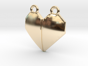 Origami Heart Pendant - w/ center crease in 14K Yellow Gold