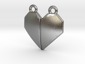 Origami Heart Pendant - w/ center crease in Natural Silver