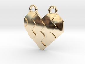 Origami Heart Pendant - checkered in 14K Yellow Gold