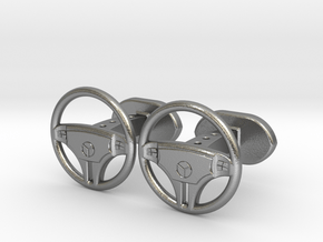 Mercedes steering wheel cufflinks in Natural Silver