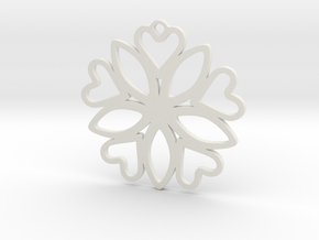 Heart Pendant - Floral  in White Natural Versatile Plastic