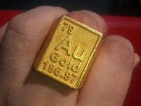 Gold Periodic Table Statement Ring Size 10 in Polished Gold Steel