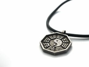I Ching - Yin Yang Pendant Necklace in Polished Bronzed Silver Steel