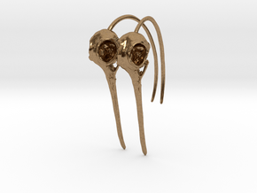 Pair (2) of Hummingbird Skull Earrings with Long B in Natural Brass