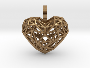 Heart Pendant - Wireframe in Natural Brass