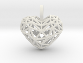 Heart Pendant - Wireframe in White Natural Versatile Plastic