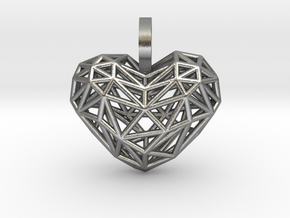 Heart Pendant - Wireframe in Natural Silver